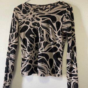 Micro Mesh Long Sleeve Printed Top Kenneth Cole Small